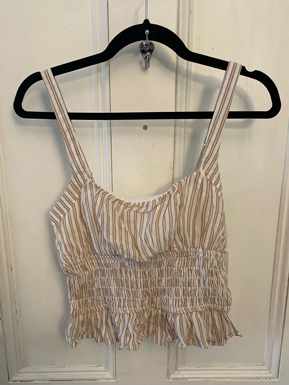 NWT Smocked Striped Rayon Crop Tank Top Cottagecore Coastal Boho Medium